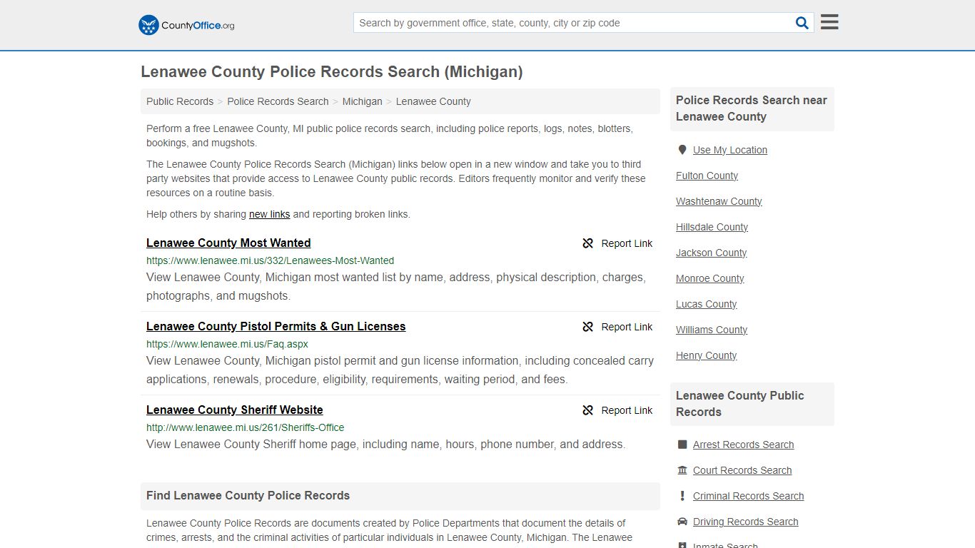 Lenawee County Police Records Search (Michigan)